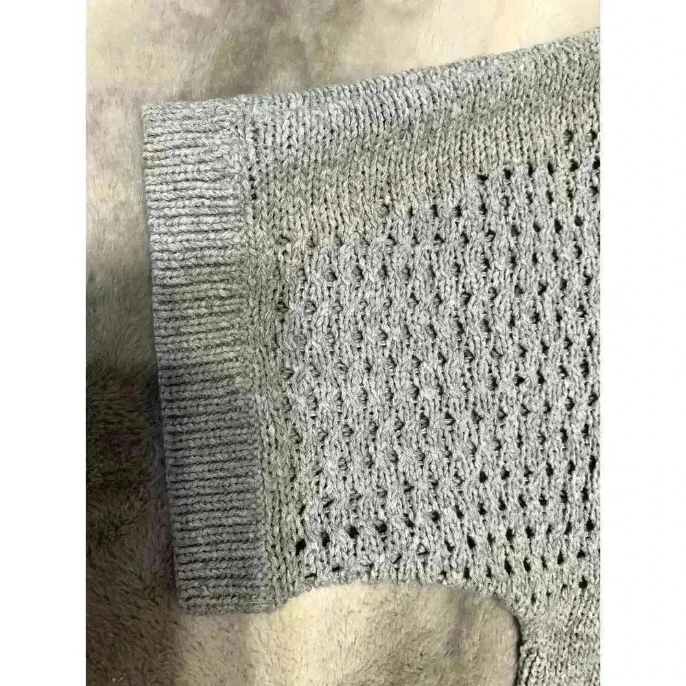 Purejill Womens Gray Cotton Short Sleeve Open knit Sweater Size large Lagenlook - Picture 8 of 10